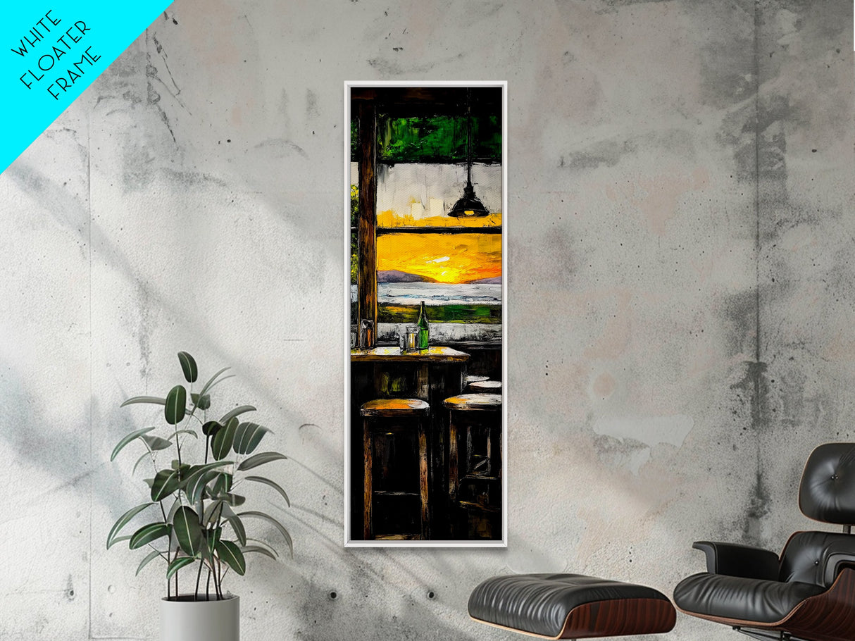 Bar Sunset, Cozy Tavern Art, Rustic Interior Painting, Canvas Print, Warm Evening Decor, Relaxed Home Vibes, Kitchen or Bar Wall Art