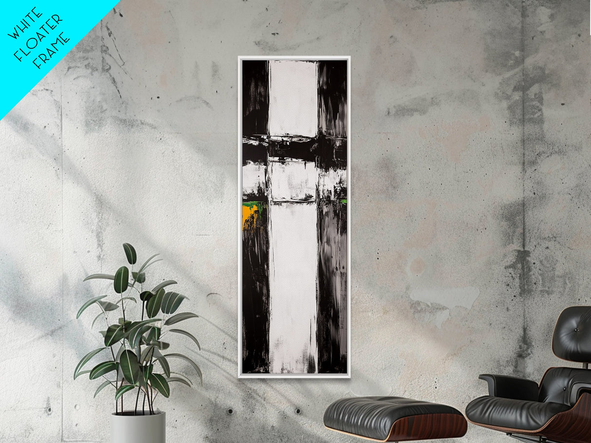 Modern Abstract, Minimalist Art, Textured Black White, Canvas Print, Contemporary Home Decor, Green Accent, Geometric Wall Art
