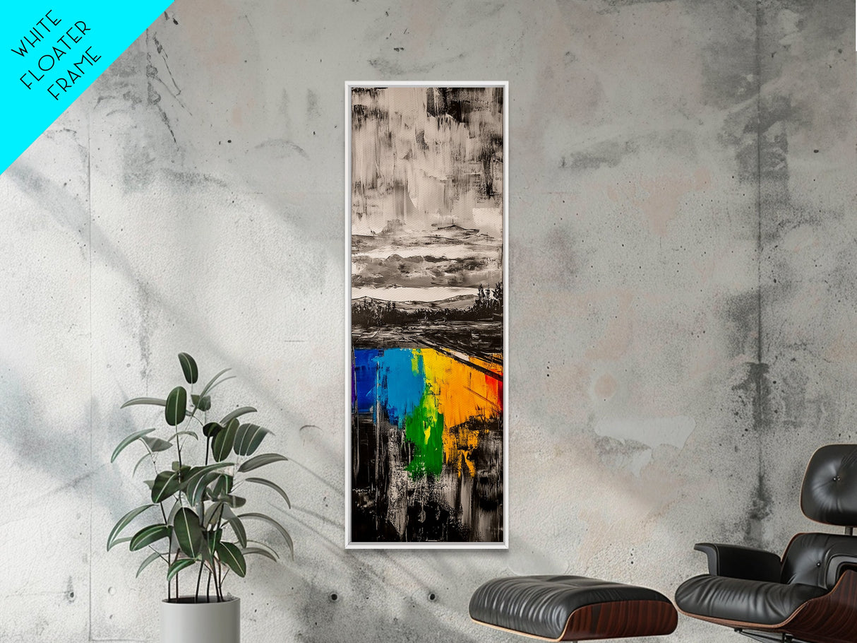 Rainbow Reflection, Colorful Landscape, Abstract Painting, Framed Canvas Print, Modern Wall Art, Office Decor, Unique Gift