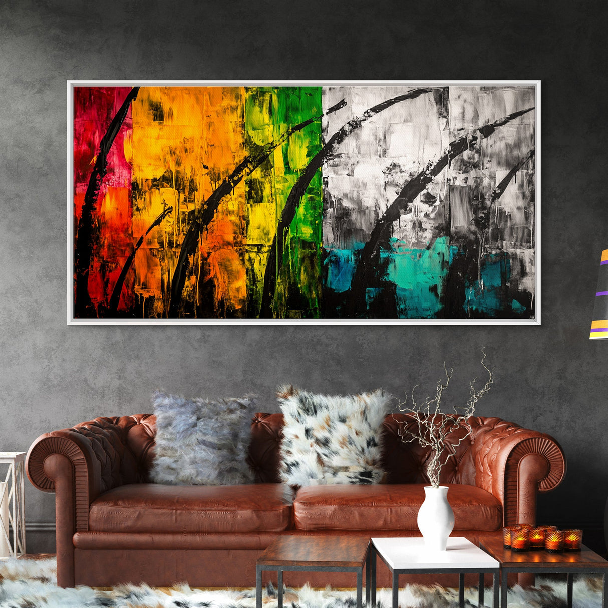 Colorful Abstract, Bold Nature, Autumn Tones, Framed Canvas Print, Modern Home Decor, Boho Art, Large Statement Piece, Living Room Art