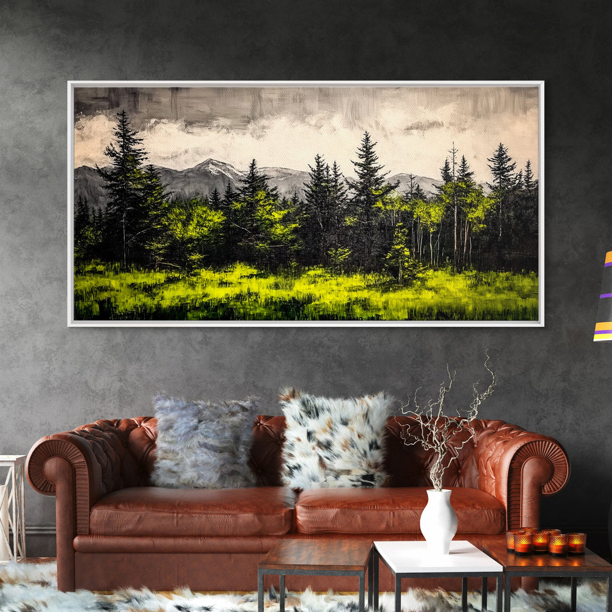Green Forest, Mountain Landscape, Misty Trees, Framed Canvas Print, Nature Wall Art, Cabin Decor, Moody Landscape, Large Home Wall Art