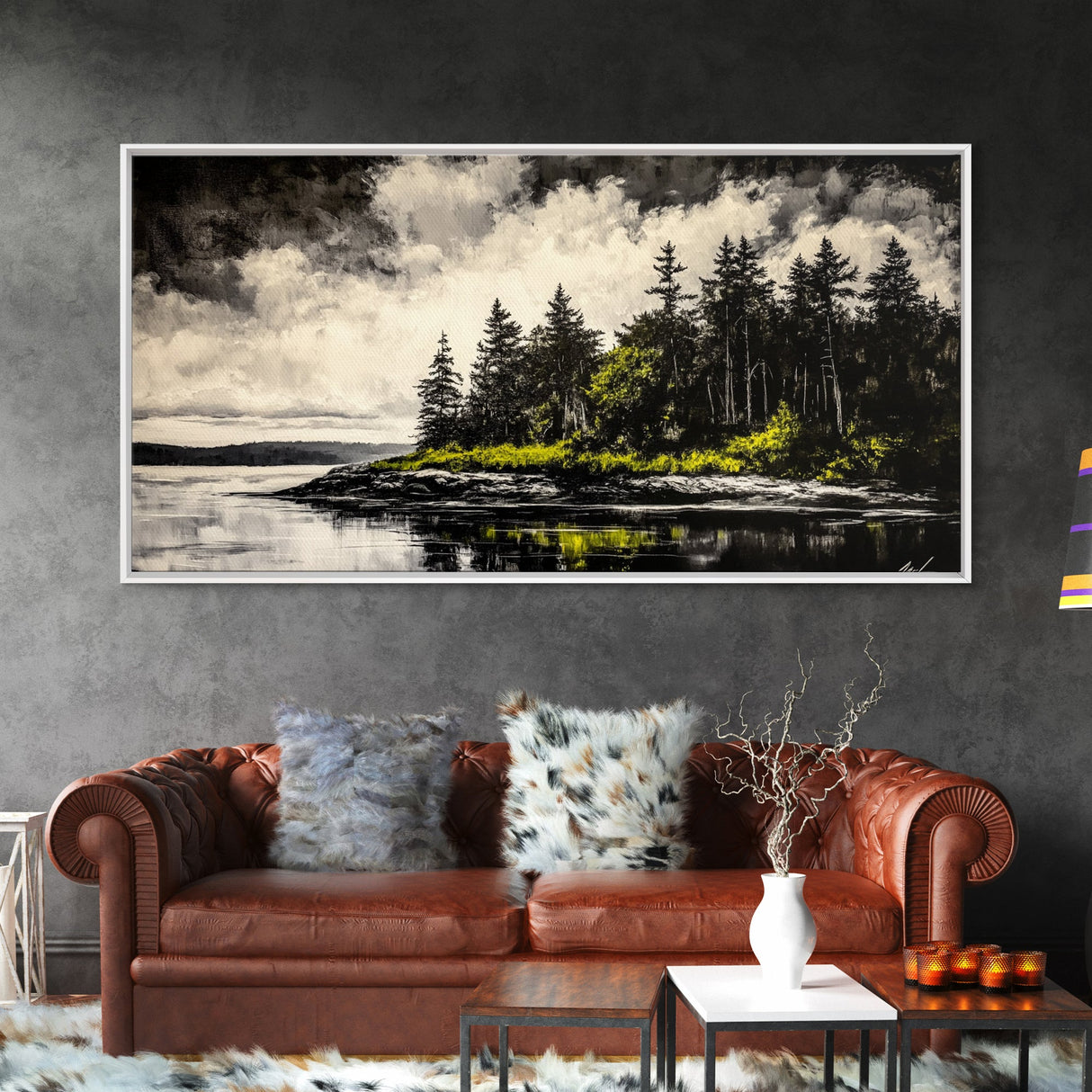 Island Escape, Black and White Landscape, Coastal Home Decor, Framed Canvas Print, Nature Wall Art, Cabin Living Art