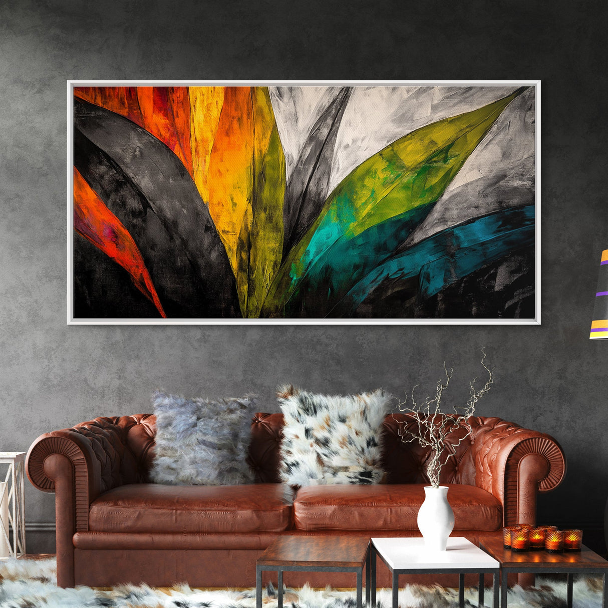 Abstract Leaves, Tropical, Colors, Framed Canvas Print, Boho Wall Art, Botanical Home Decor, Vibrant Living Room Art, Nature Inspired