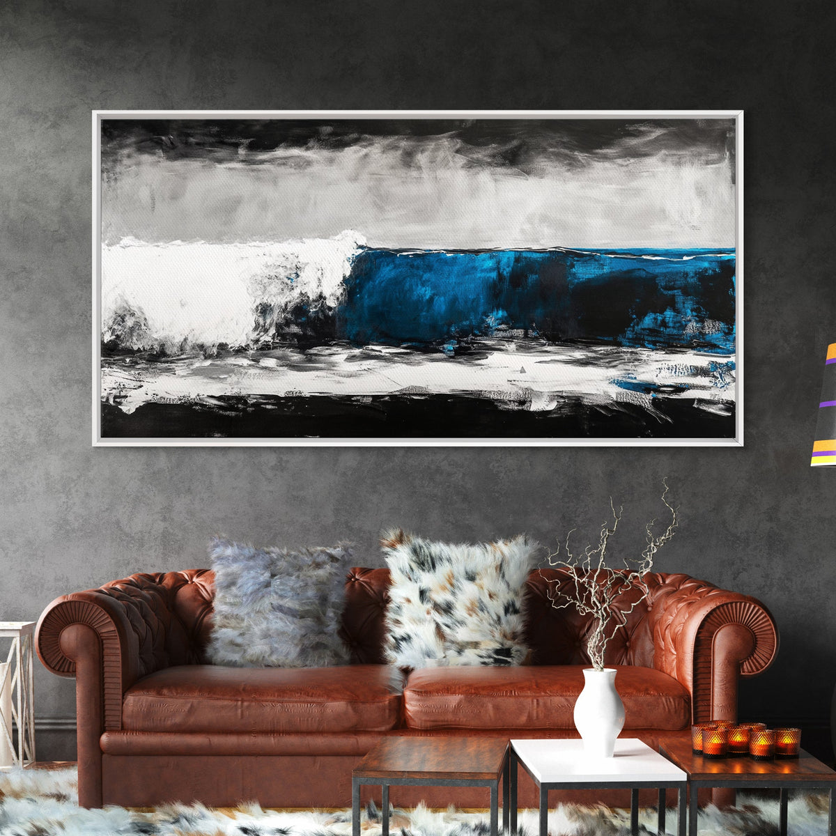 Ocean Wave, Blue, Modern, Canvas Print, Abstract Coastal Wall Art, Surfing Theme Artwork, Contemporary Beach Decor, Large Wall Art