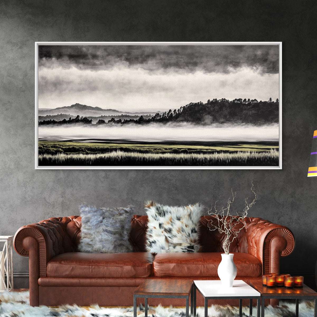 Misty Mountains, Black and White Art, Foggy Landscape, Canvas Print, Nature Wall Art, Minimalist Artwork, Bedroom Wall Decor