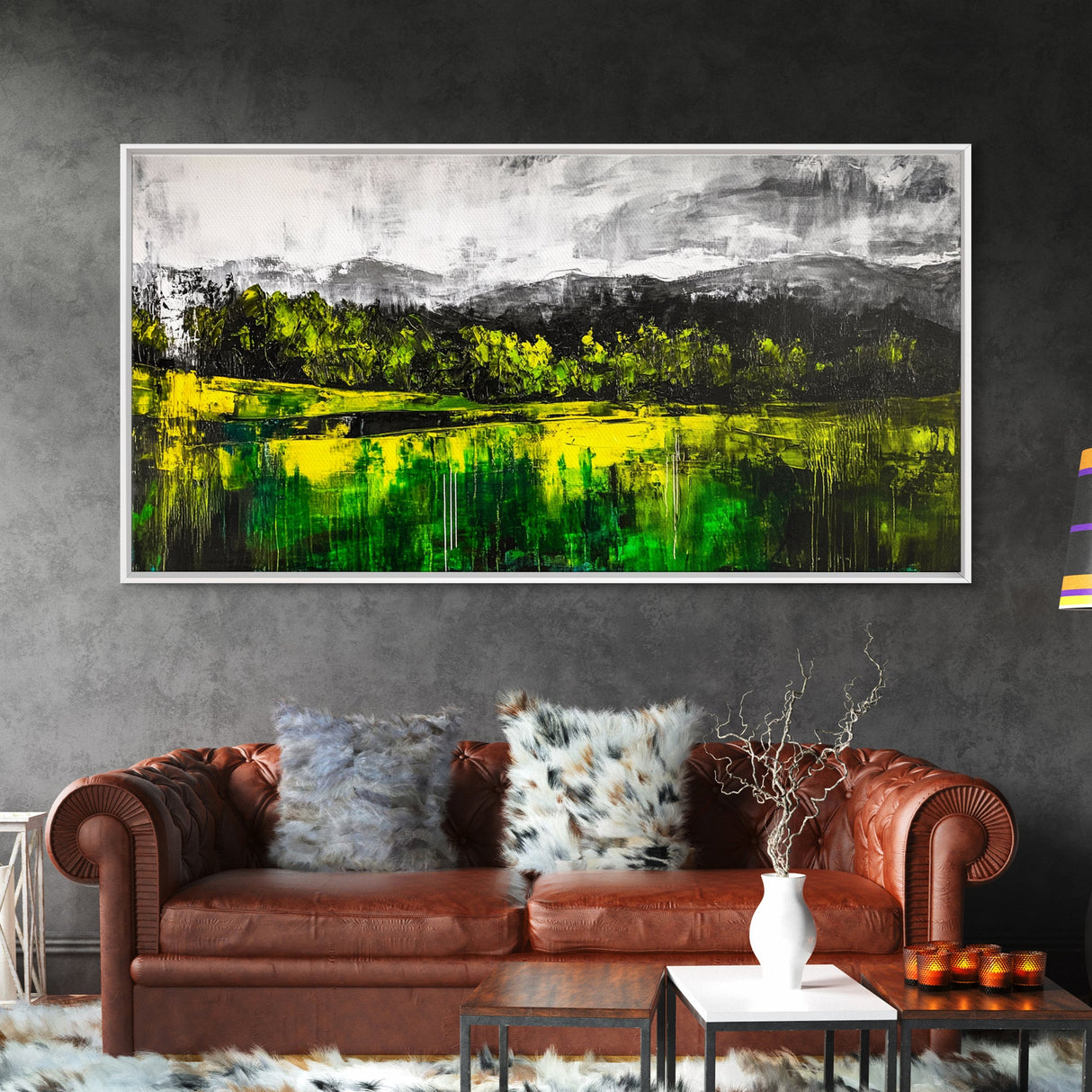 Vibrant Hills, Greenery Landscape, Abstract Painting, Canvas Print, Modern Wall Art, Eclectic Home Decor, Bold Color Palette, Unique Art