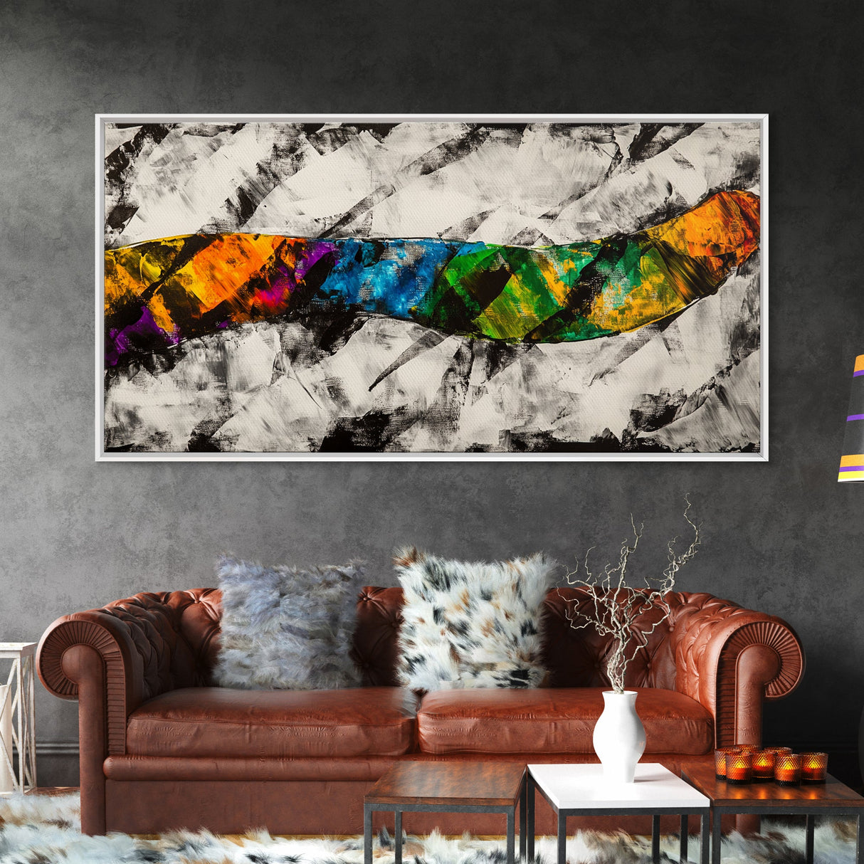 Abstract Wave, Dynamic Ocean Art, Surf Inspired Painting, Black and White Modern Art, Colorful Coastal Decor, Canvas Print, Hallway Art
