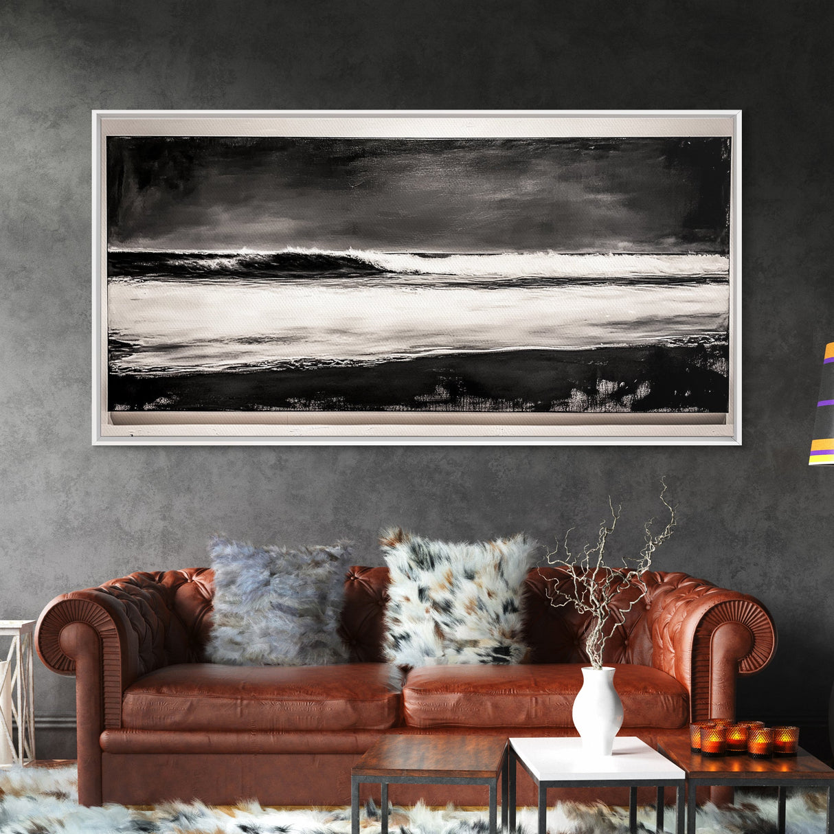 Stormy Ocean Wave, Black and White Seascape, Coastal Wall Art, Nautical Decor, Minimalist Artwork, Beach House Vibes, Framed Canvas Print