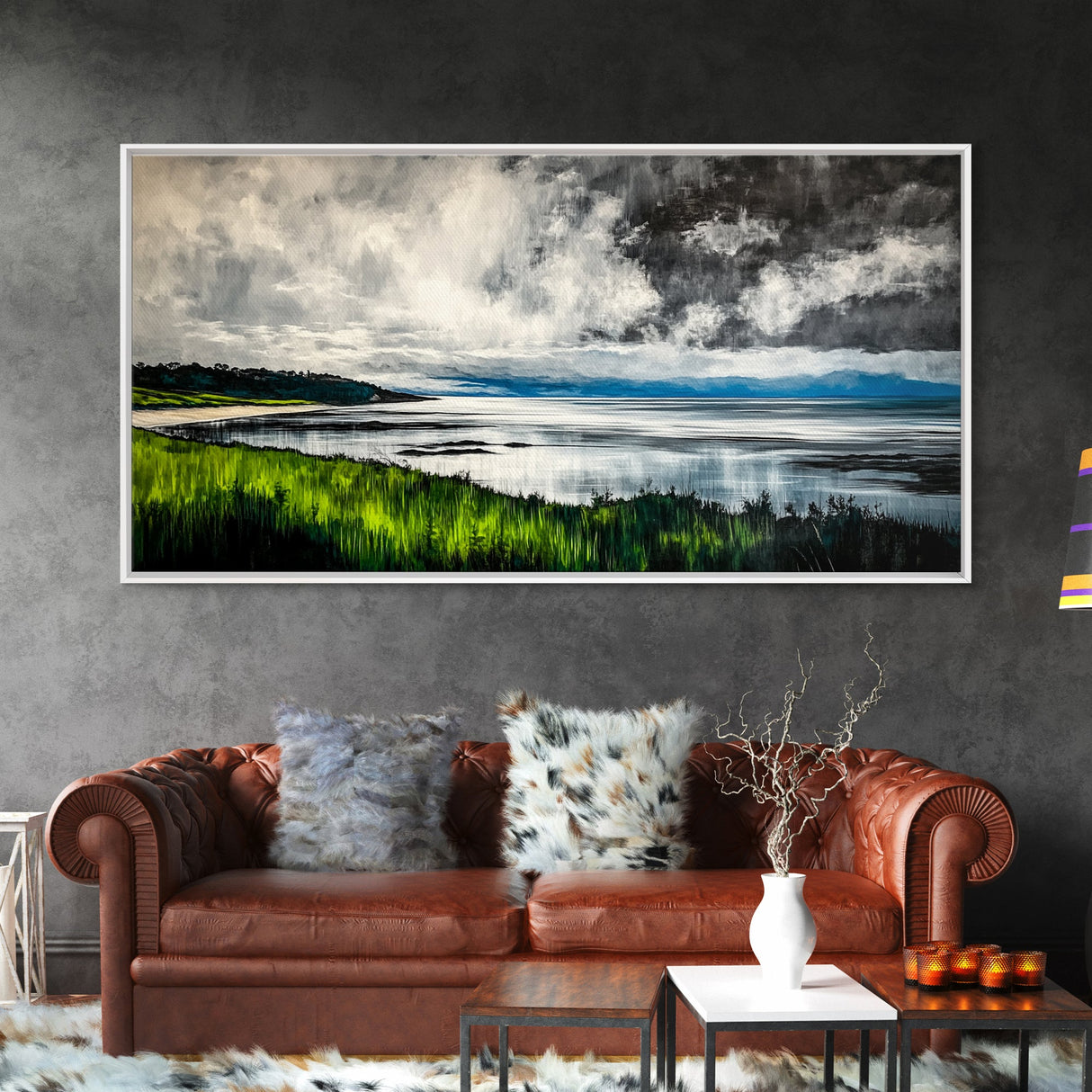 Stormy Ocean, Dramatic Sky, Coastal Print, Seascape Painting, Living Room Art, Moody Landscape, Large Framed Canvas Print, Nautical Art