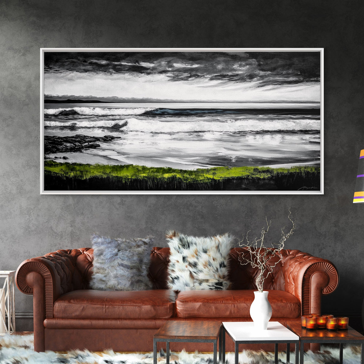 Stormy Coast, Ocean Waves, Black and White Seascape, Coastal Home Decor, Nautical Art, Living Room Wall Art, Canvas Print