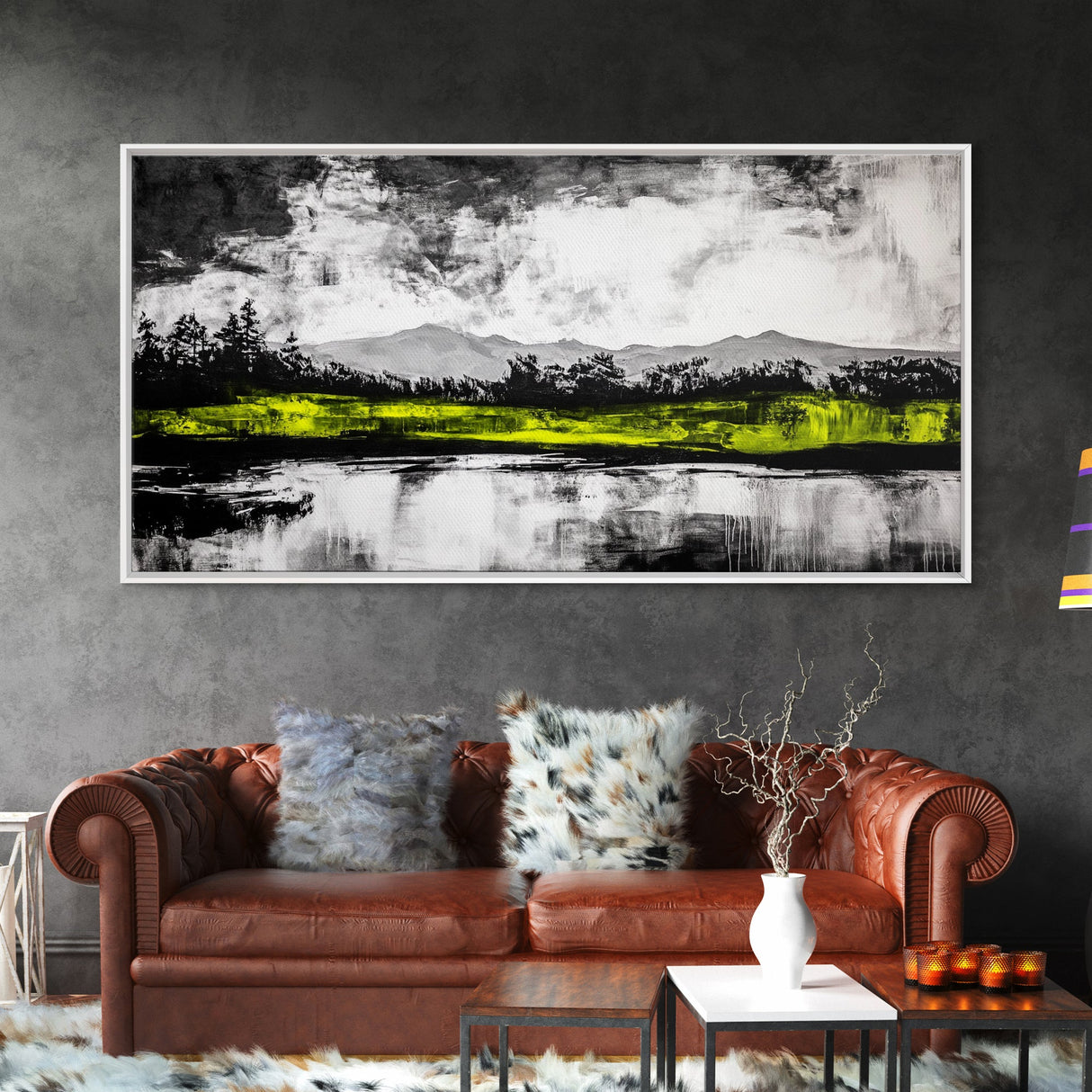 Mountain Reflection, Black and White Art, Minimalist Nature Print, Rustic Home Decor, Modern Landscape Painting, Canvas Print