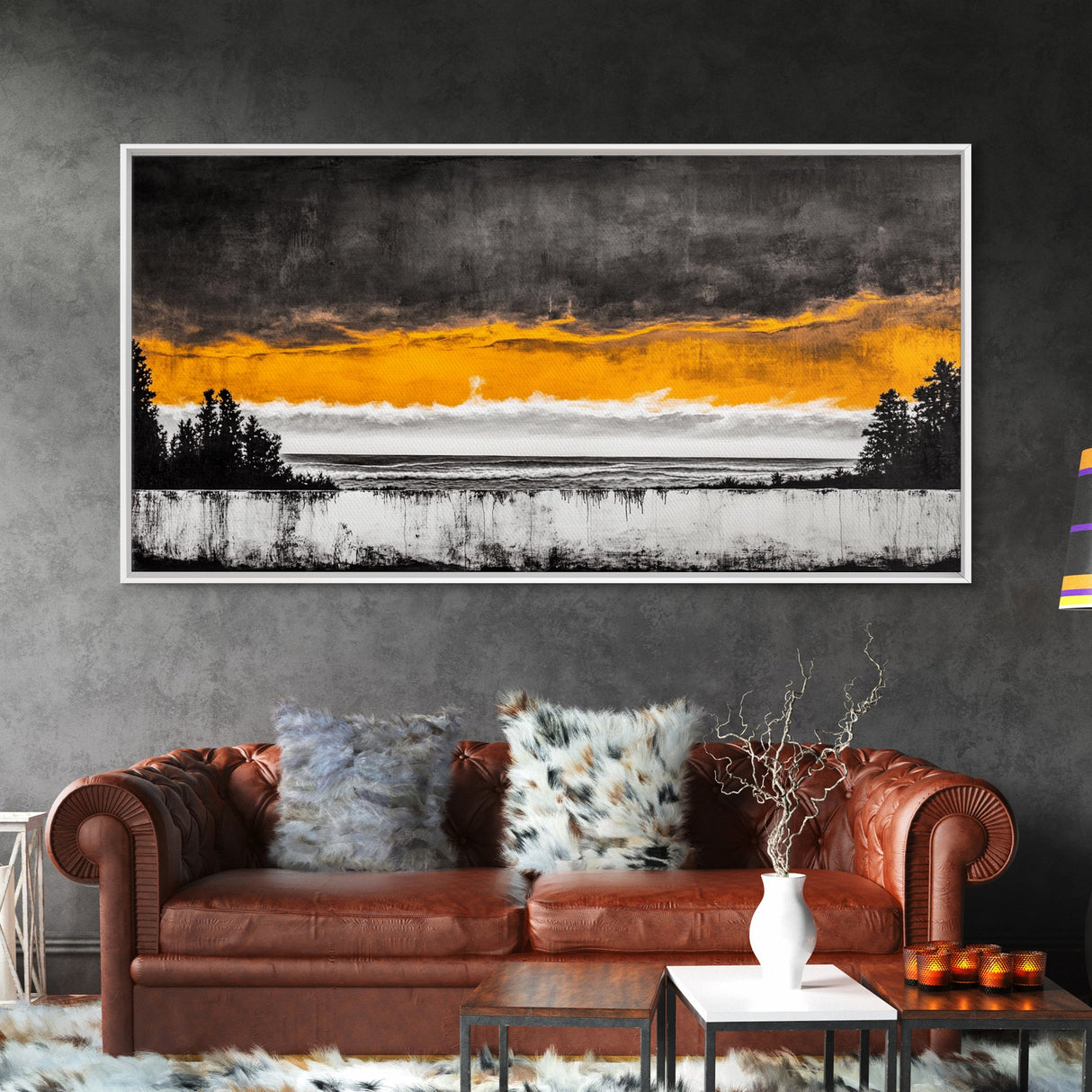 Sunset Over Ocean, Dramatic Sky, Coastal Landscape, Minimalist Wall Art, Beach Home Decor, Framed Canvas Print, Large Statement Art