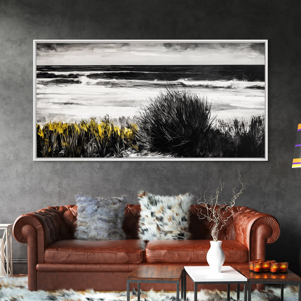 Ocean Waves, Coastal Scene, Beach House Art, Seaside Decor, Black and White Seascape, Framed Canvas Print, Minimalist Art, Nature Painting