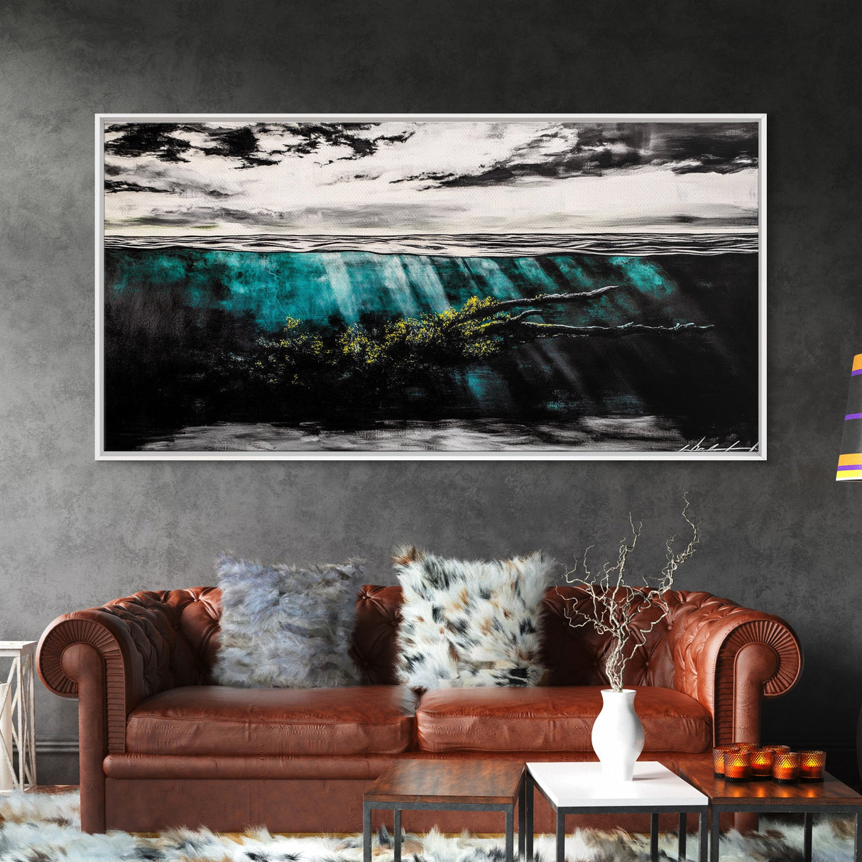 Underwater View, Ocean Depths, Abstract Seascape, Coastal Home Decor, Blue Water Art, Framed Canvas Print, Living Room Wall Art, Unique Art