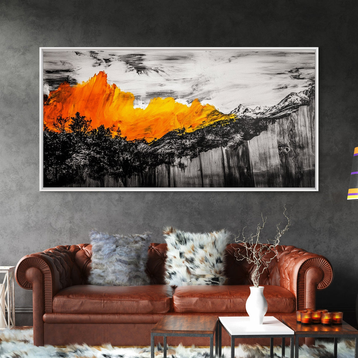 Firestorm, Mountain Art, Nature Abstract, Dramatic Canvas Print, Fall Art, Wilderness Decor, Rustic Living Room, Framed Canvas Print