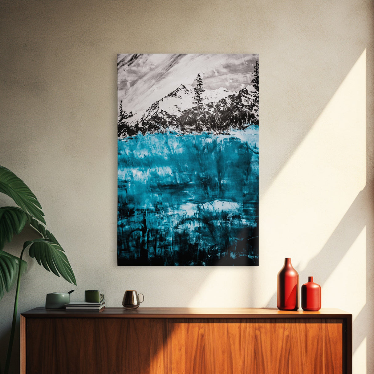 Mountain Lake, Nature Wall Art, Wilderness Art, Outdoor Landscape, Cabin Decor, Black and White Art, Scenic Wall Art, Canvas Print