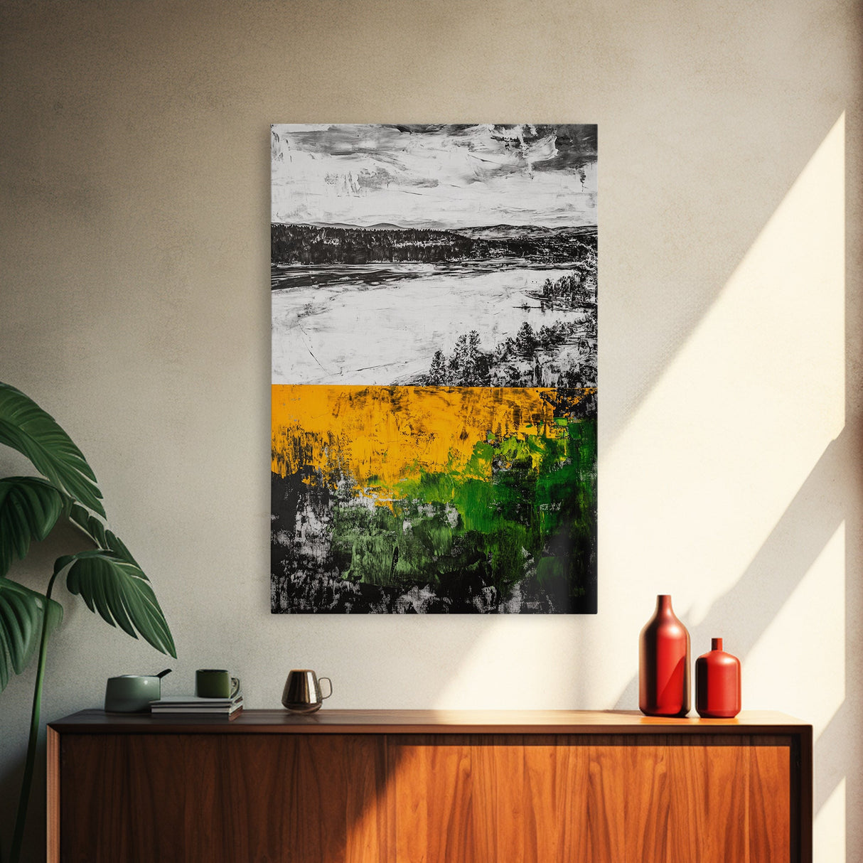 Modern Abstract Landscape, Unique Nature Scene, Rustic Farmhouse Wall Decor, Minimalist Home Gift, Framed Canvas Print