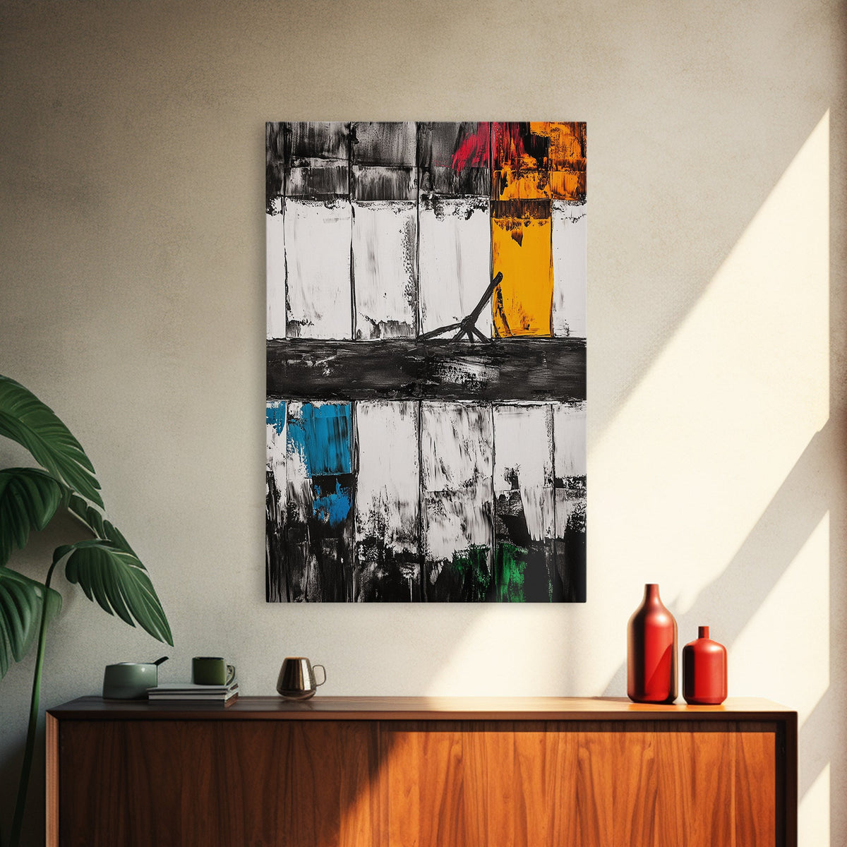 Urban Window, Abstract City Art, Modern Minimalist Wall Decor, Black and White Industrial, Rustic Texture, Canvas Print, Home Office