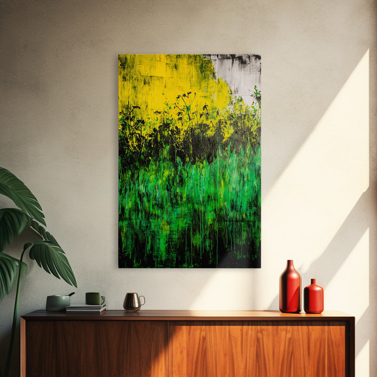 Wildflowers, Green and Yellow, Nature Wall Art, Canvas Print, Boho Art, Botanical Decor, Living Room Art, Earthy Tones, Floral Aesthetic