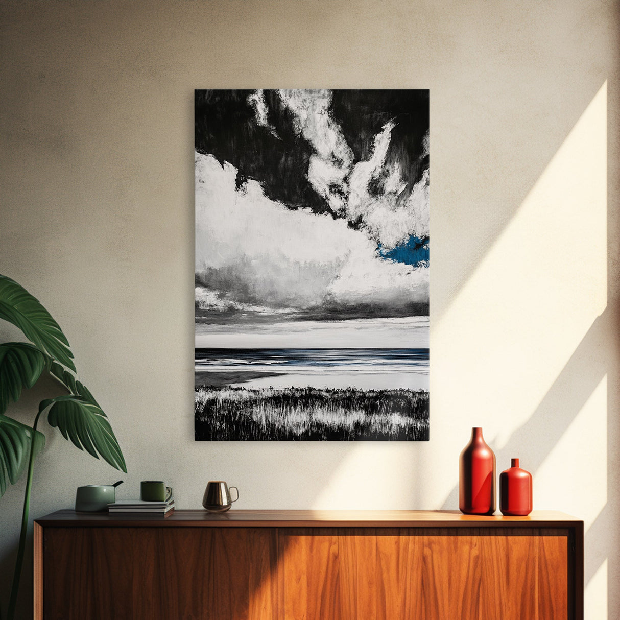 Ocean Serenity, Coastal Wall Art, Minimalist Seascape, Beach House Decor, Monochrome Landscape, Tranquil View, Canvas Print