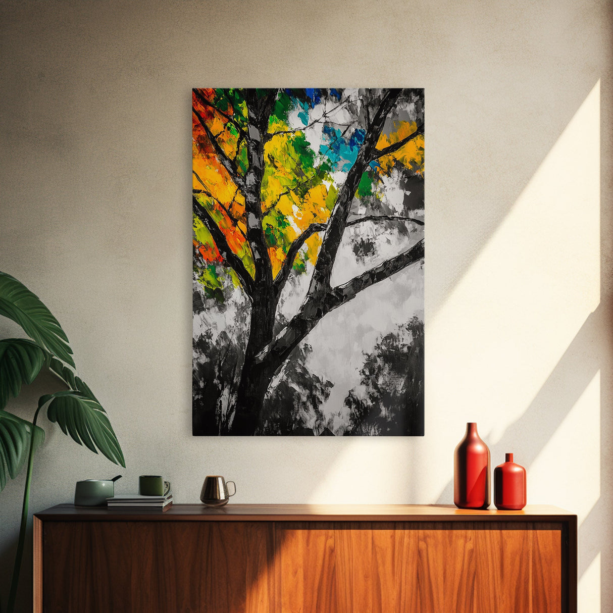 Autumn Tree, Colorful Wall Art, Vibrant Home Decor, Modern Nature Painting, Boho Wall Print, Seasonal Aesthetic, Canvas Print