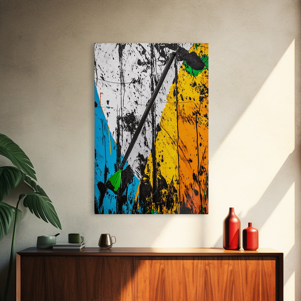 Abstract Dart, Modern Wall Art, Graffiti Style, Bold Colors, Urban Art Decor, Unique Home Aesthetic, Framed Canvas Print