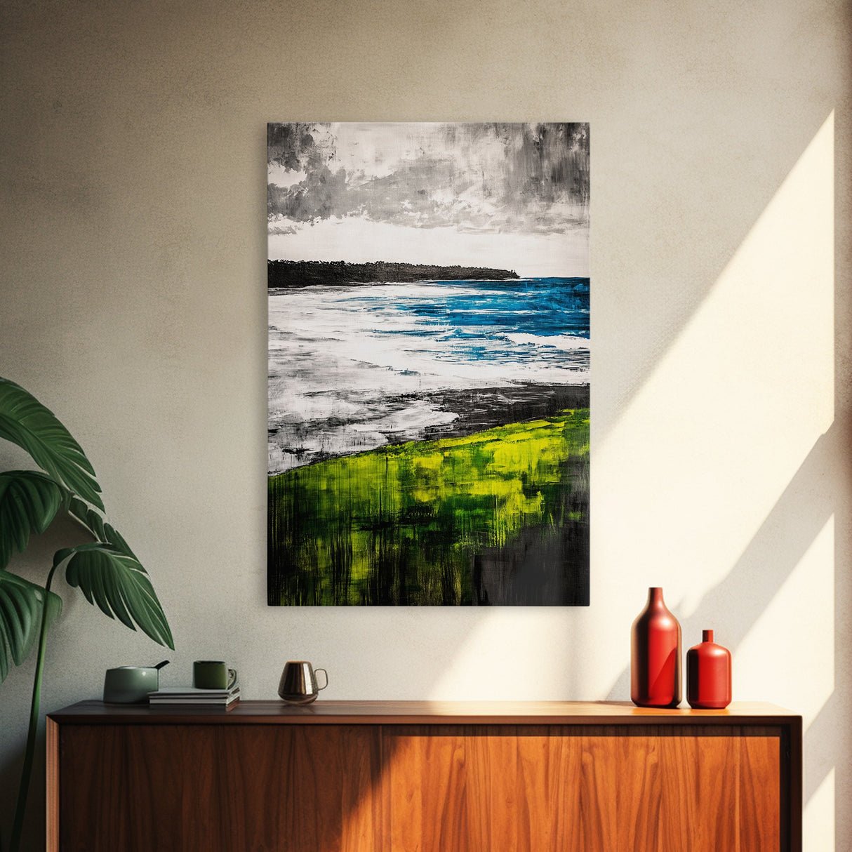 Coastal Serenity, Ocean View, Beach Horizon, Framed Canvas Print, Seascape Art, Modern Home Decor, Nautical Wall Art, Office Decor