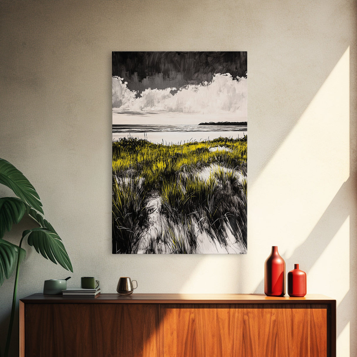 Dune Grass, Coastal Landscape Wall Art, Beach House Decor, Serene Nature Print, Rustic Seaside Art, Framed Canvas Print