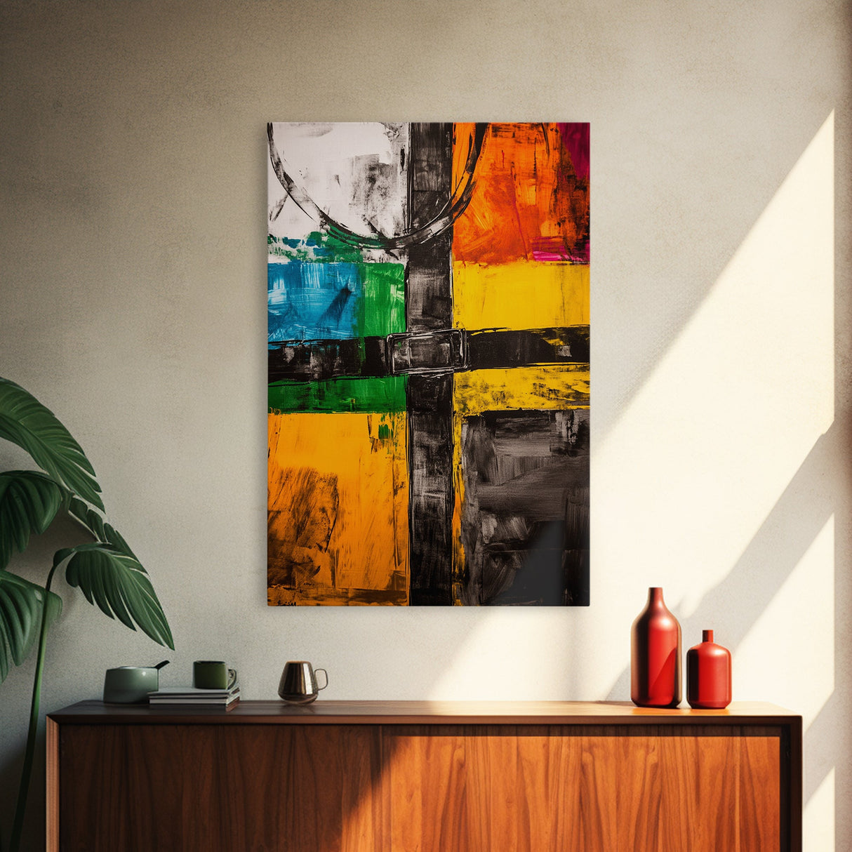 Industrial Abstract, Geometric Art, Bold Black and Yellow, Modern Wall Decor, Office Art, Contemporary Painting, Framed Canvas Print