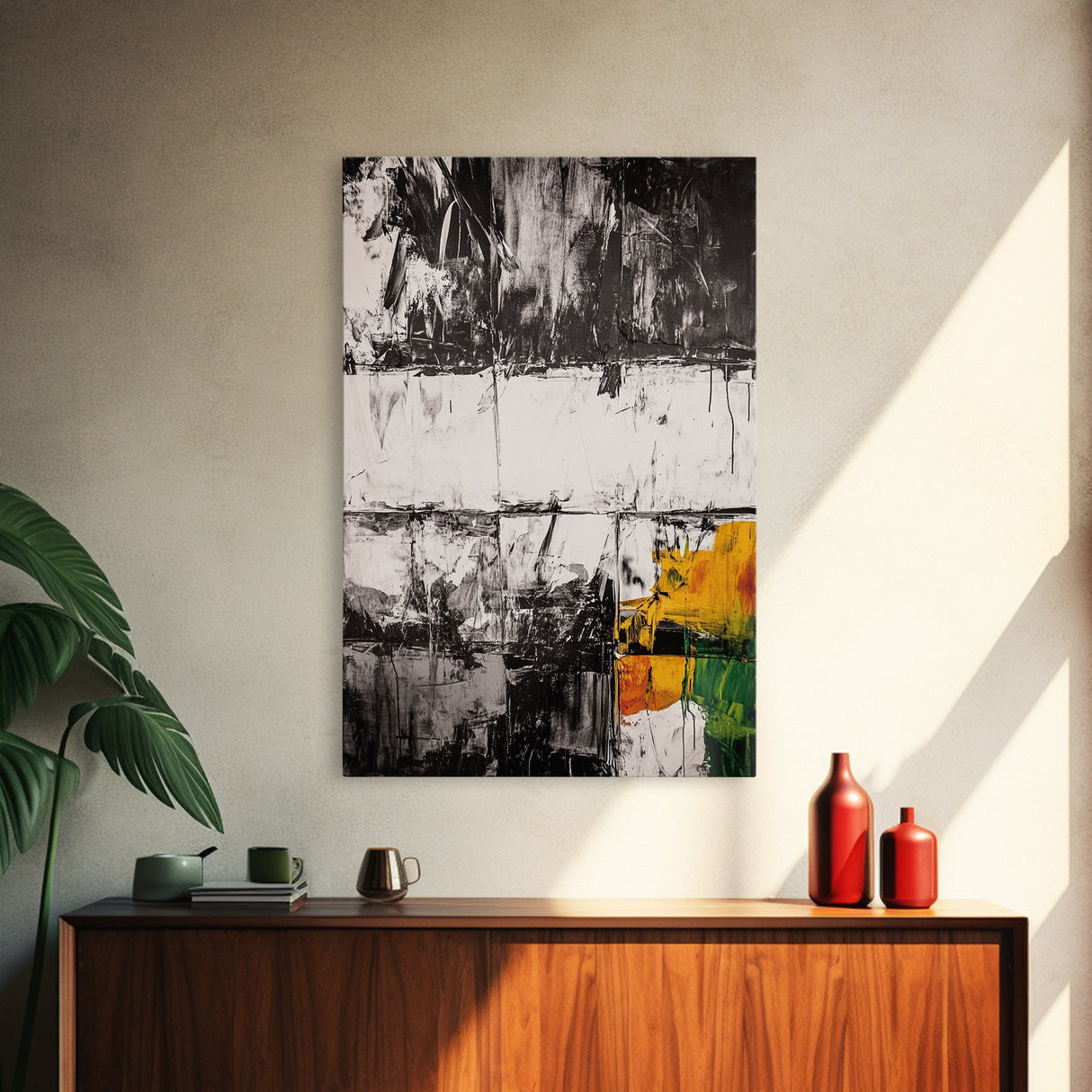Textured Abstract, Mixed Media Art, Urban Modern, Black and Yellow, Minimalist Home Decor, Contemporary Artwork, Canvas Print