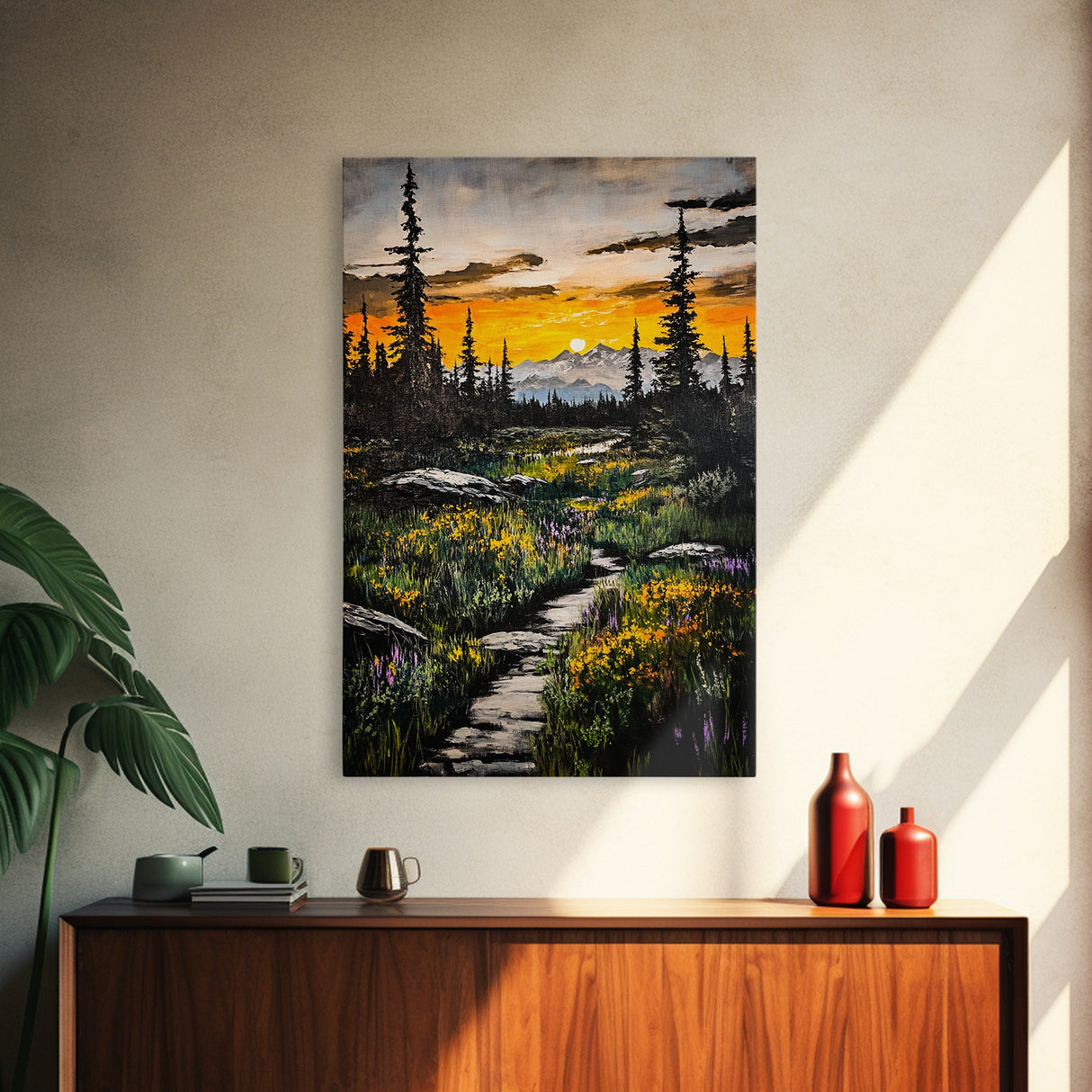 Mountain Sunset, Wilderness Landscape, Nature Wall Art, Outdoor Adventure Print, Framed Canvas Print, Living Room Decor, Cabin Aesthetic