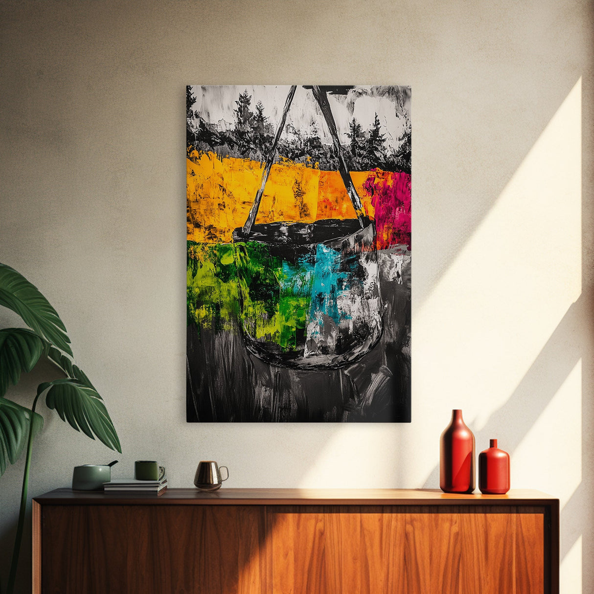 Abstract Swing, Colorful Expressionist Art, Rustic Farmhouse Decor, Unique Framed Canvas Print, Boho Living Room Art, Nature Wall Art