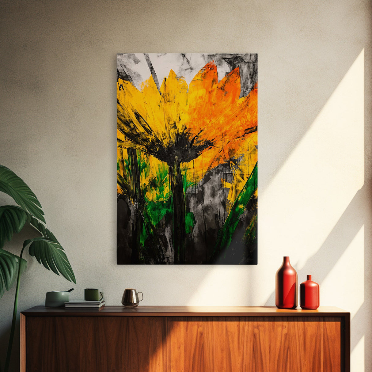 Sunflower Bloom, Fall Wall Art, Framed Canvas Print, Yellow Floral Art, Rustic Farmhouse Decor, Boho Kitchen Art, Country Home