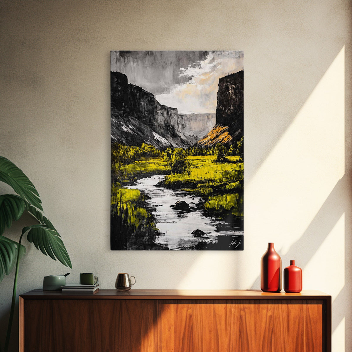 Mountain River, National Park Art, Black and White Landscape, Nature Lover Gift, Rustic Home Decor, Adventure Print, Framed Canvas Print
