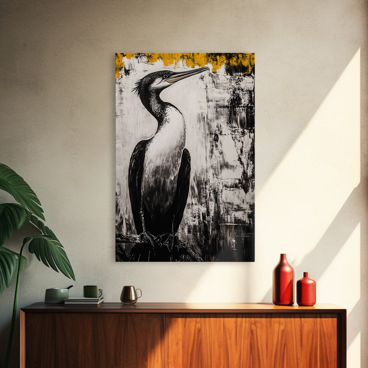 Bird Portrait Art, Nature Print, Wildlife Illustration, Black and White Art, Modern Rustic Decor, Living Room Art, Framed Canvas Print