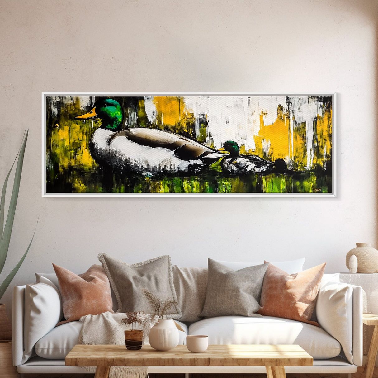Mallard Duck Art, Rustic Farmhouse Decor, Wildlife Painting, Nature Lover Gift, Fall Colors, Framed Canvas Print, Living Room Wall Art
