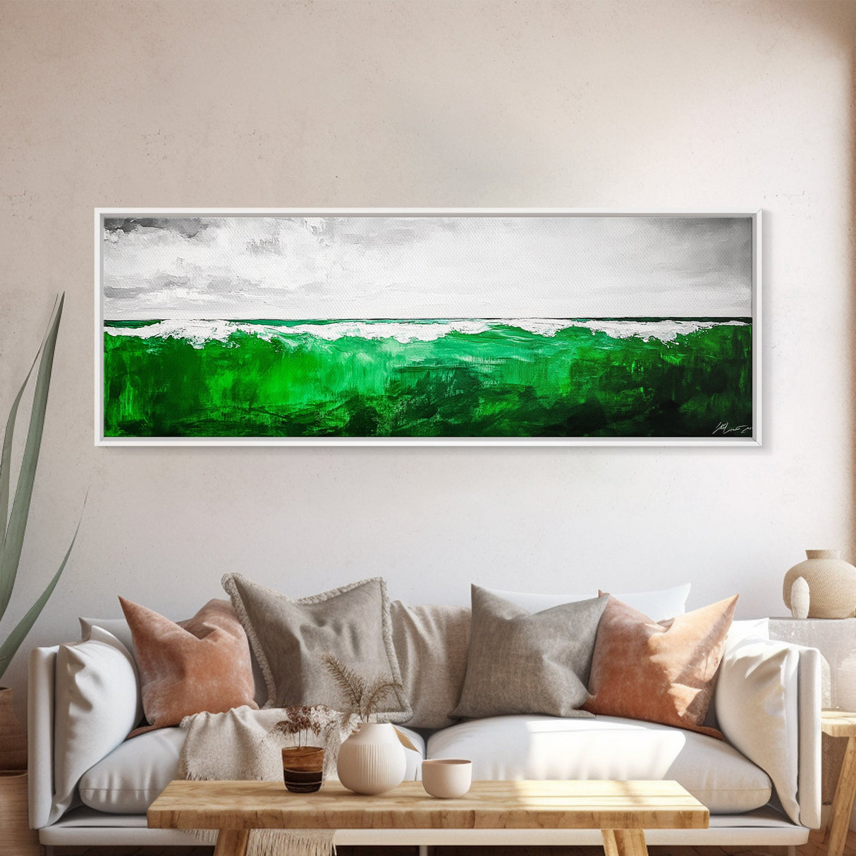Ocean Wave, Green Sea, Coastal Art, Beach House, Canvas Print, Large Wall Art, Modern Seascape, Minimalist Decor, Bedroom Wall Art