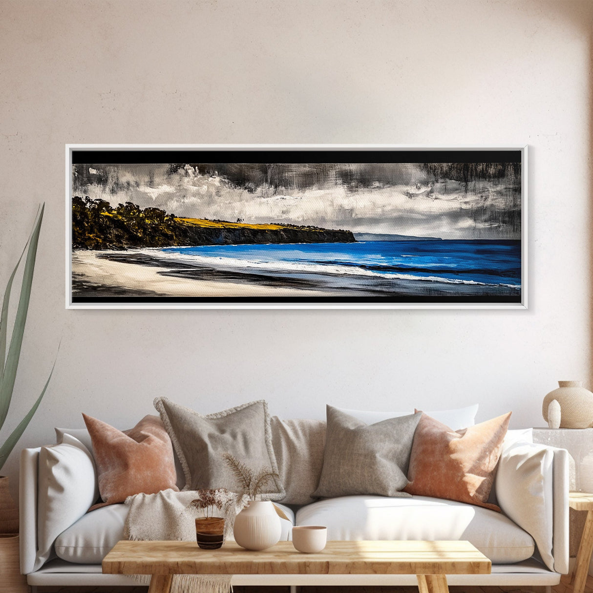 Rocky Shoreline, Stormy Coast, Ocean View, Coastal Canvas Print, Moody Landscape, Framed Canvas Print, Living Room Art, Nature Wall Decor