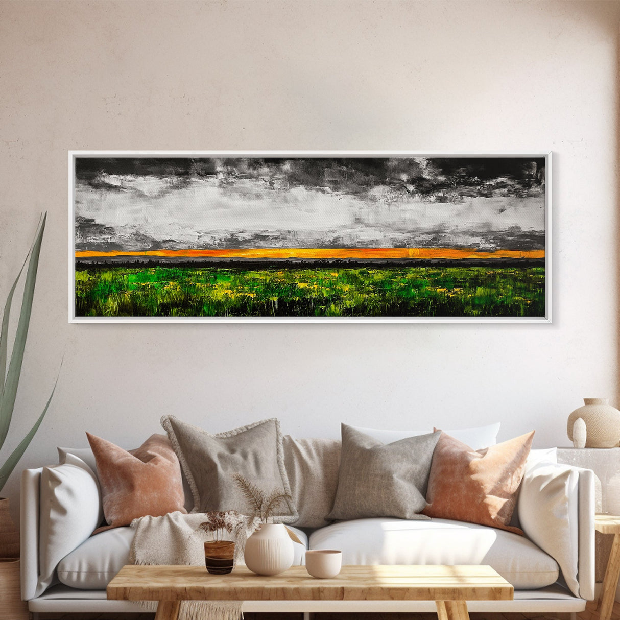 Dramatic Sky, Stormy Landscape, Sunset Over Fields, Modern Nature Art, Framed Canvas Print, Living Room Decor, Abstract Art, Moody Wall Art