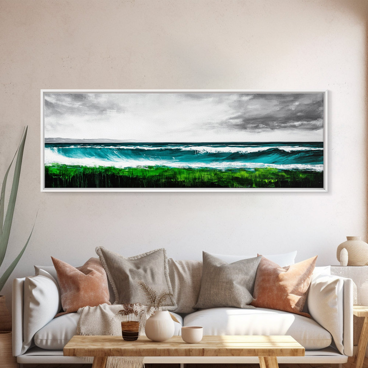 Ocean Waves, Seascape Art, Coastal Decor, Beach House, Framed Canvas Print, Large Wall Art, Modern Nautical, Living Room Art