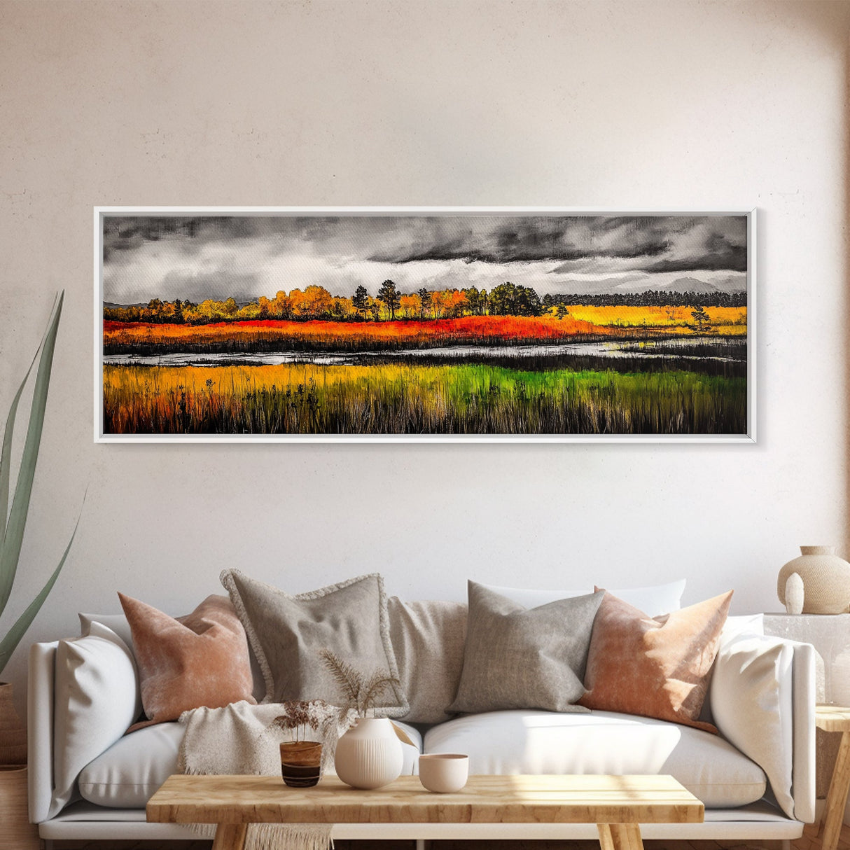 Fall Fields, Autumn Trees, Golden Landscape, Countryside Art, Framed Canvas Print, Farmhouse Wall Art, Rustic Home Decor, Harvest Scene