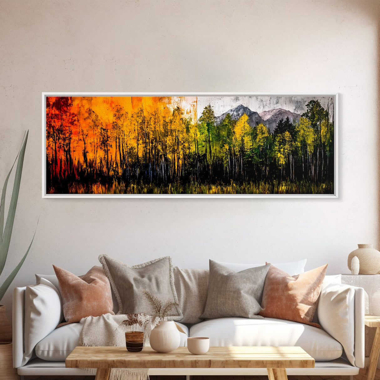 Autumn Trees, Mountain View, Framed Canvas Print, Fall Landscape Art, Rustic Home Decor, Large Wall Art, Warm Color Wall Art