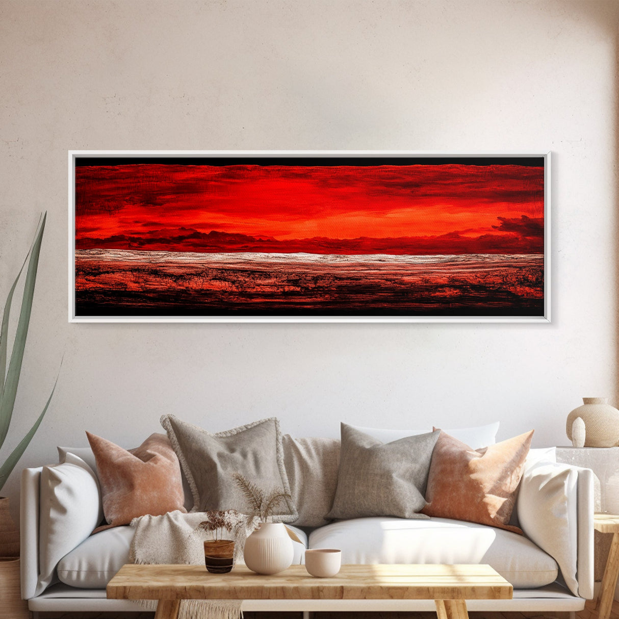 Red Sky, Abstract Desert Art, Bold Landscape, Dramatic Sunset, Earthy Tones, Modern Southwest Decor, Framed Canvas Print