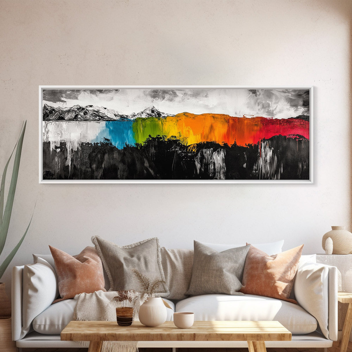 Bold Landscape, Modern Abstract Art, Colorful Mountain Scene, Black and White Contrast, Nature Inspired Home Decor, Canvas Print