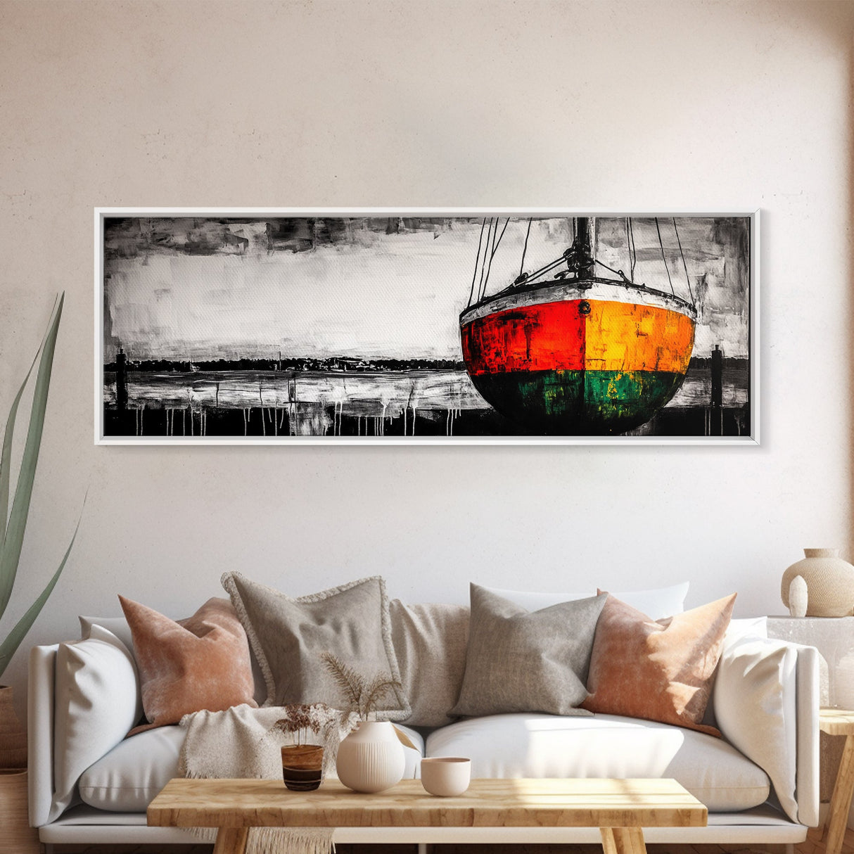 Vibrant Sailboat, Nautical Wall Art, Coastal Decor, Bold Colorful Art, Ocean Theme, Large Statement Piece, Framed Canvas Print, Beach House Art