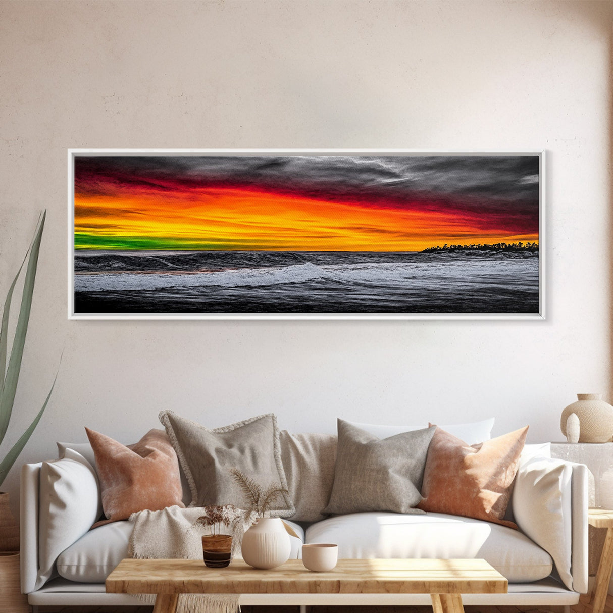 Bold, Ocean, Sunset, Framed Canvas Print, Beach House Art, Modern Coastal Decor, Large Wall Art, Contemporary Seascape, Surf Inspired Art