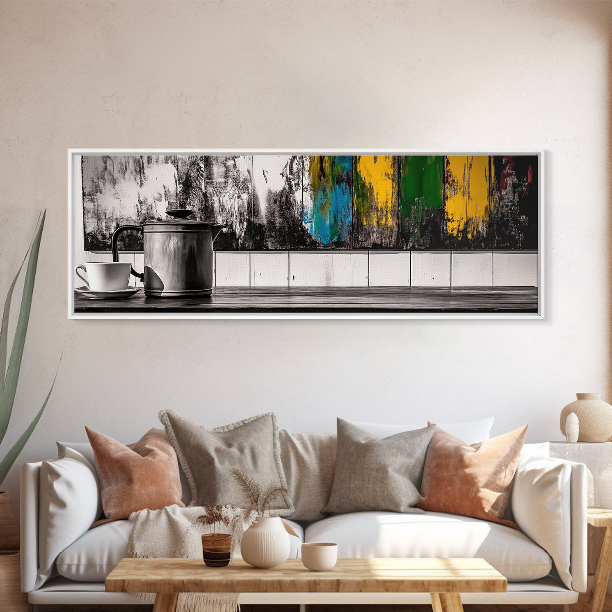 Coffee Time, Rustic Kitchen Wall Art, Abstract Cafe Print, Farmhouse Home Decor, Colorful Modern Painting, Cozy Home Vibes, Framed Canvas Print