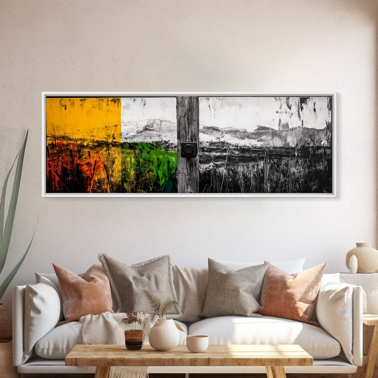 Rustic Landscape, Nature Wall Art, Farmhouse Decor, Cozy Autumn Aesthetic, Colorful Fields Painting, Framed Canvas Print, Living Room