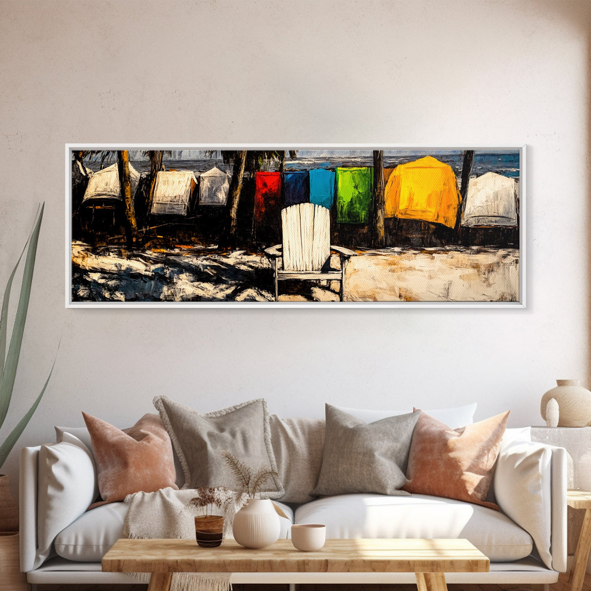 Beachfront Serenity, Coastal Decor, Ocean Art, Canvas Print, Nautical Wall Art, Living Room Art, Colorful Beach Scene, Seaside Art