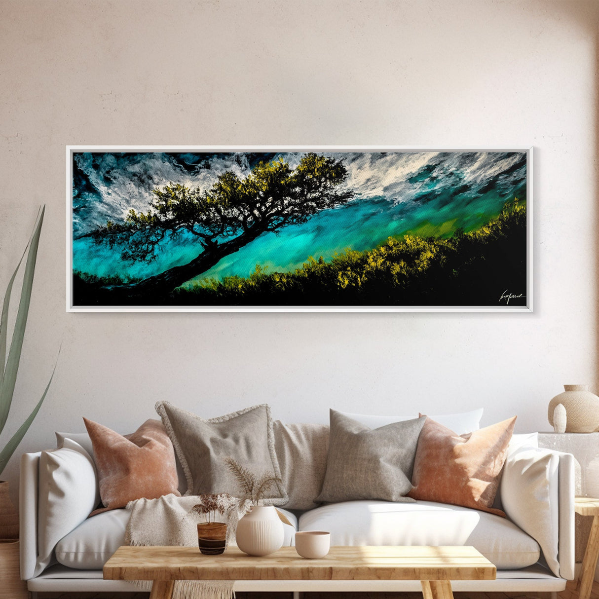 Abstract, Windy Tree, Coastal, Storm, Framed Canvas Print, Moody Wall Art, Large Wall Art, Nature Art, Modern Home Decor, Living Room Wall Art